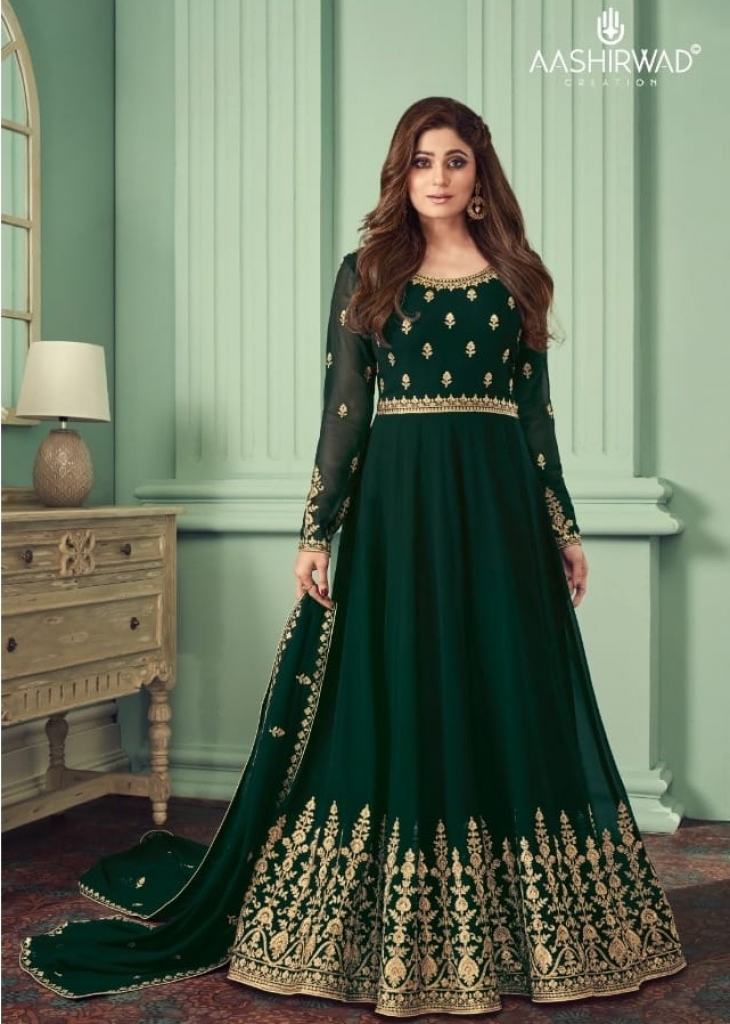 Green Floor Touch Anarkali Gown Online-3501 | Omzara