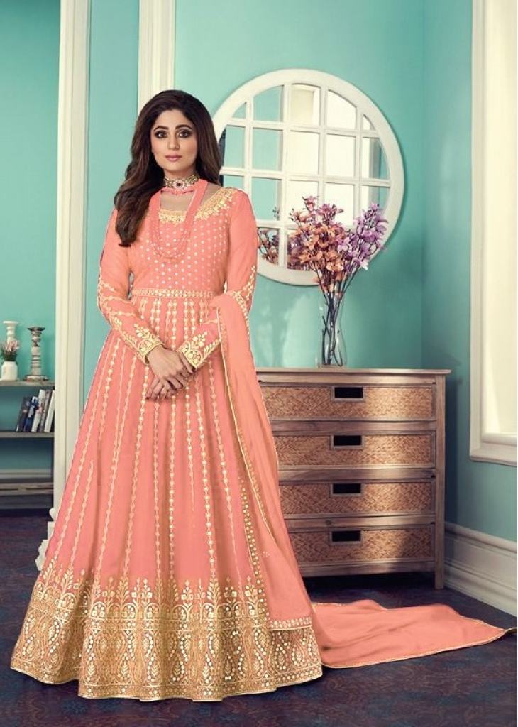 Peach Net Anarkali Suit - AS2527