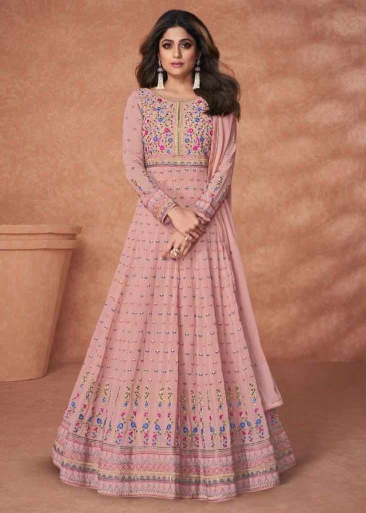 Peach Anarkali Gowns In Georgette - 8529F | Omzara