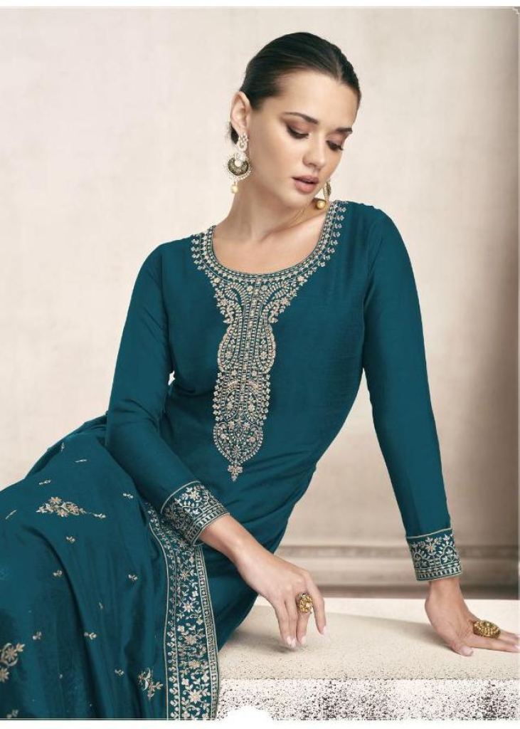 Peacock Blue Color Heavy Net With Embroidery Work Anarkali Suit With  Designer Koti