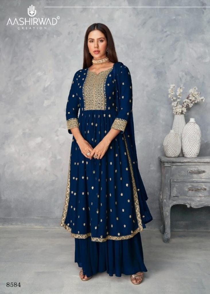 Gorgious Royal Blue Color Georgette Base Designer Look Anarkali Suit With  Churidar And Embroidery Lace Border Duppata Set Of – 3 - Suratikart