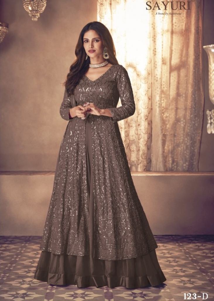 Light Brown Embroidered Flared Anarkali Gown Set - Hatkay
