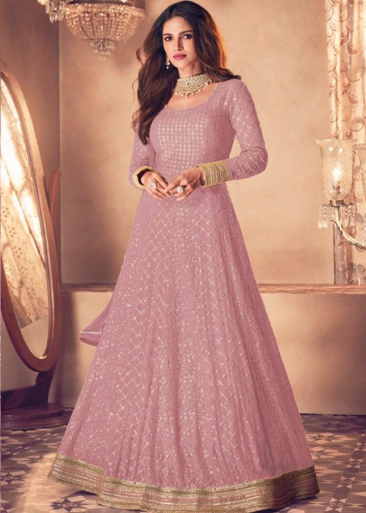 Buy FUSIONIC Baby Pink Color Georgette Base Gown with Dupatta at Amazon.in