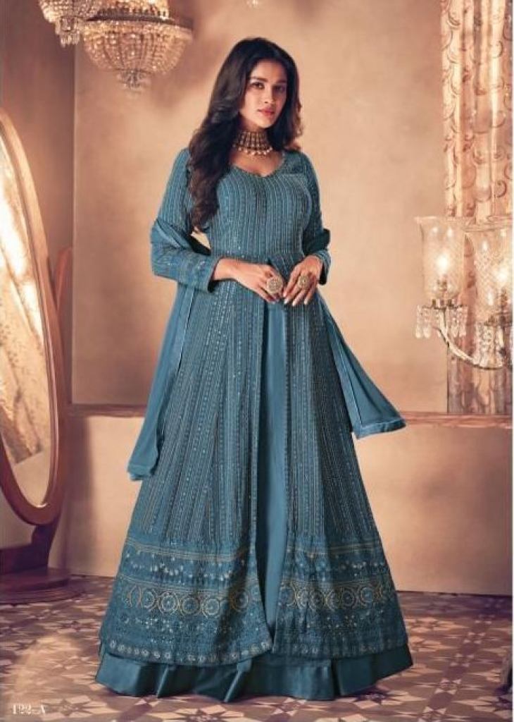 Blue georgette designer long anarkali suit