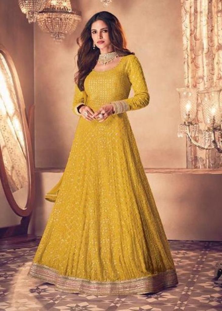 Aashirwad Sayuri Noor Real Georgette Designer Gown Yellow Color DN 121