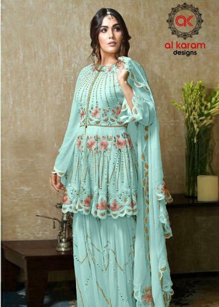 Al Karam Heavy Georgette With Embroidery Work Pakisani Suit Sky Color ...
