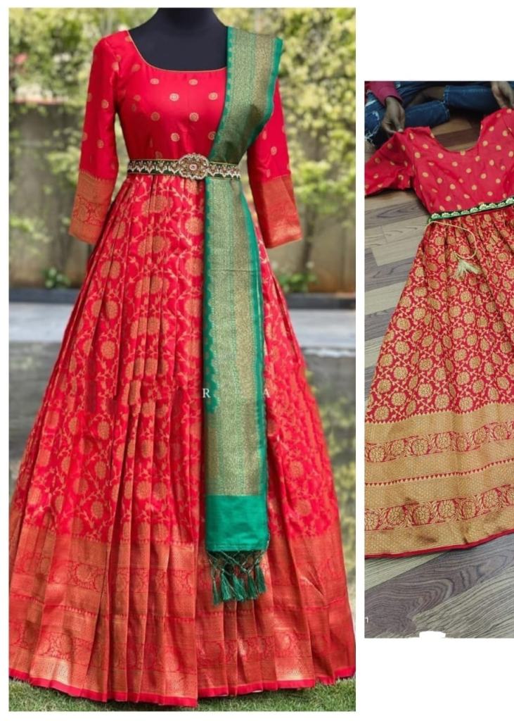 Beautiful Gown with Weaving Zari Work On Gown Banarasi Silk Jacquard gown  party weeding gown designer par… | Long dress design, Long gown design,  Girls frock design