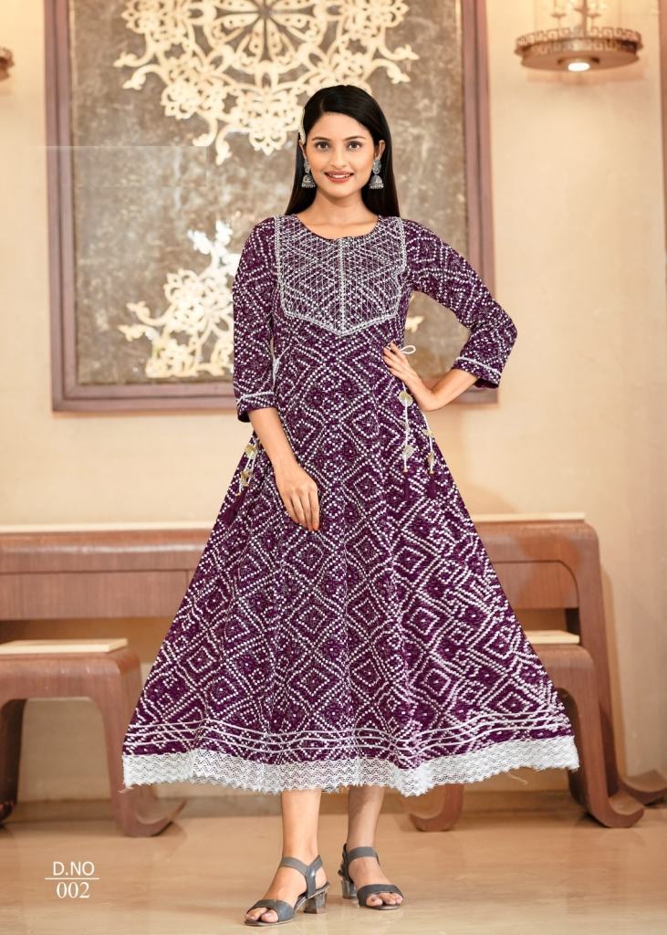 Buy Wine Stylish Pure Cotton Naira Cut Bandhani Kurti