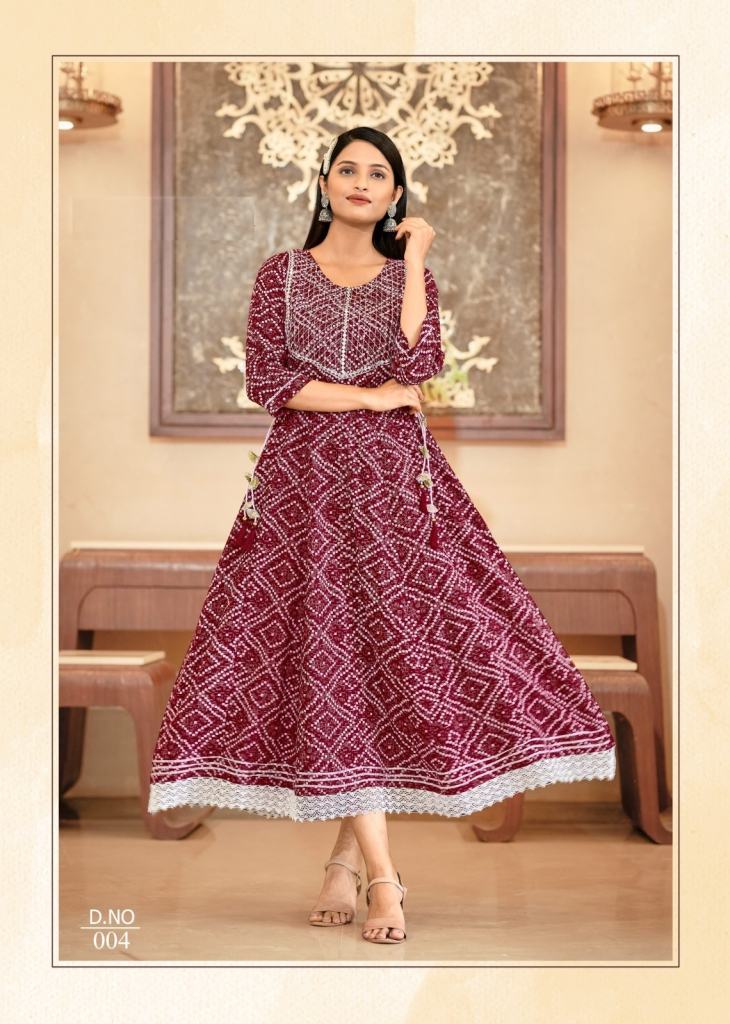KB CREATION Stylish Trendy Bandhani Anarkali Dress/Kurta/Kurti With Shimmer  Golden Legging Set/Combo For
