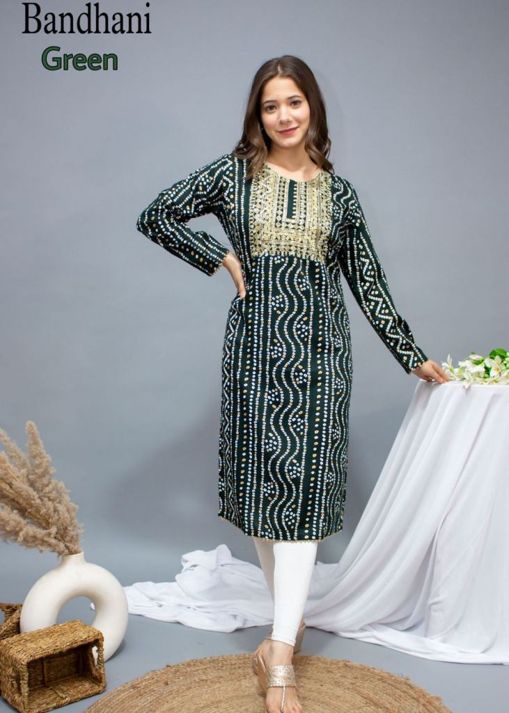 Bandhej Vol 10 Rayon Print With Embroidery Work Bandhani Kurti Black Color  DN 05