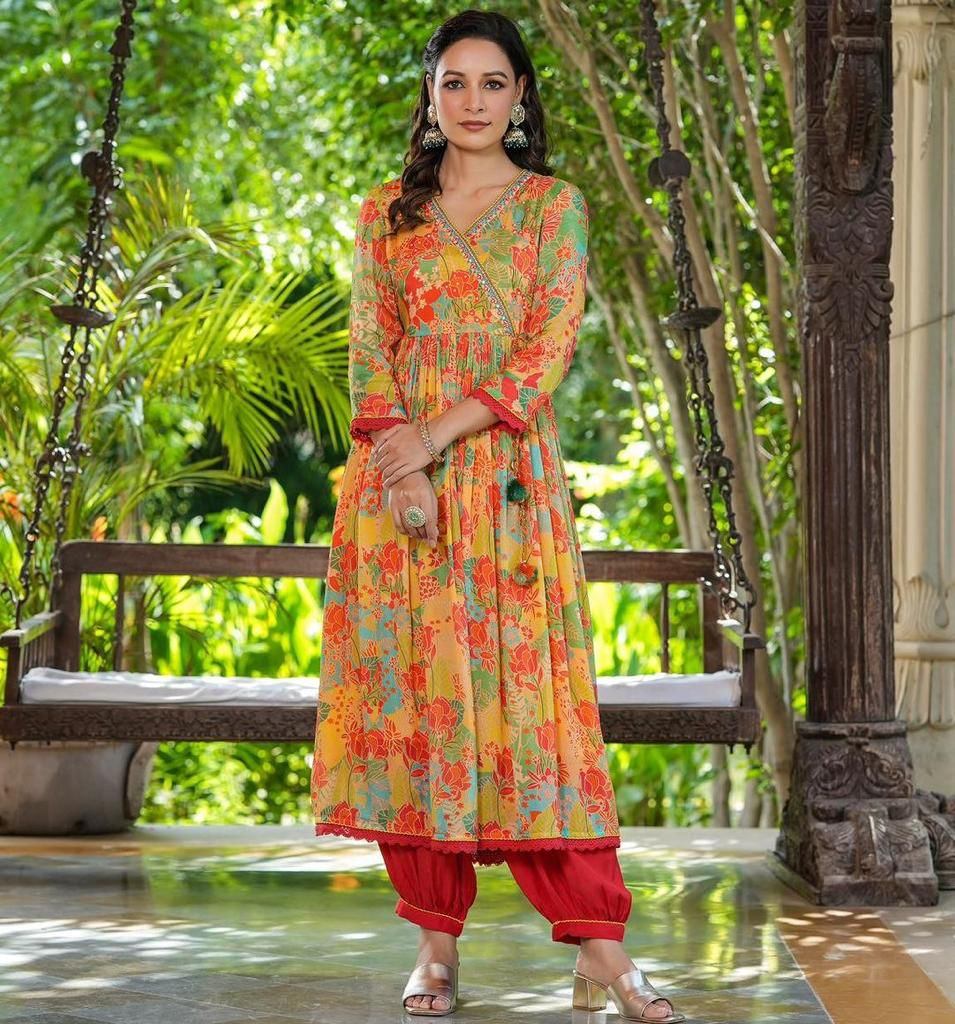 HIRWA Saanjh Viscose Rayon Long Ghera anarkali Kurti Wholesale catalog  collection