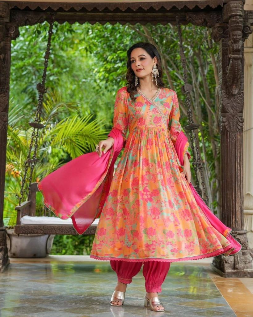 Magenta with Blue Banaras Anarkali Dress ( FW ) – ekantastudio