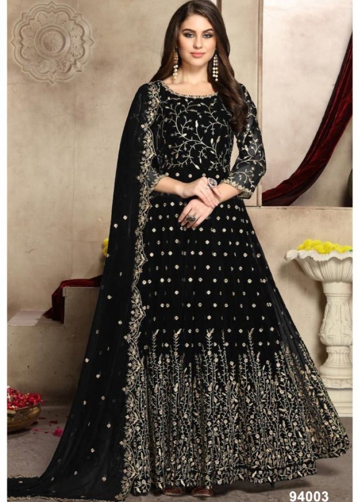Dani Fancy Designer Heavy Faux Georgette With Embroidered Anarkali Suit  Rama Black Color DN 94003