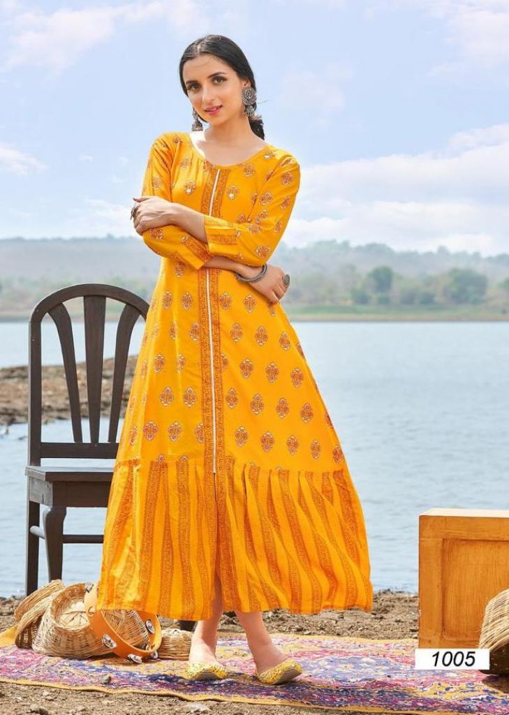 KAINAAT VOL 1 BY NEW GOLD NEW STYLE GOLD PRINT ANARKALI KURTI WITH KOTI -  Reewaz International | Wholesaler & Exporter of indian ethnic wear catalogs.