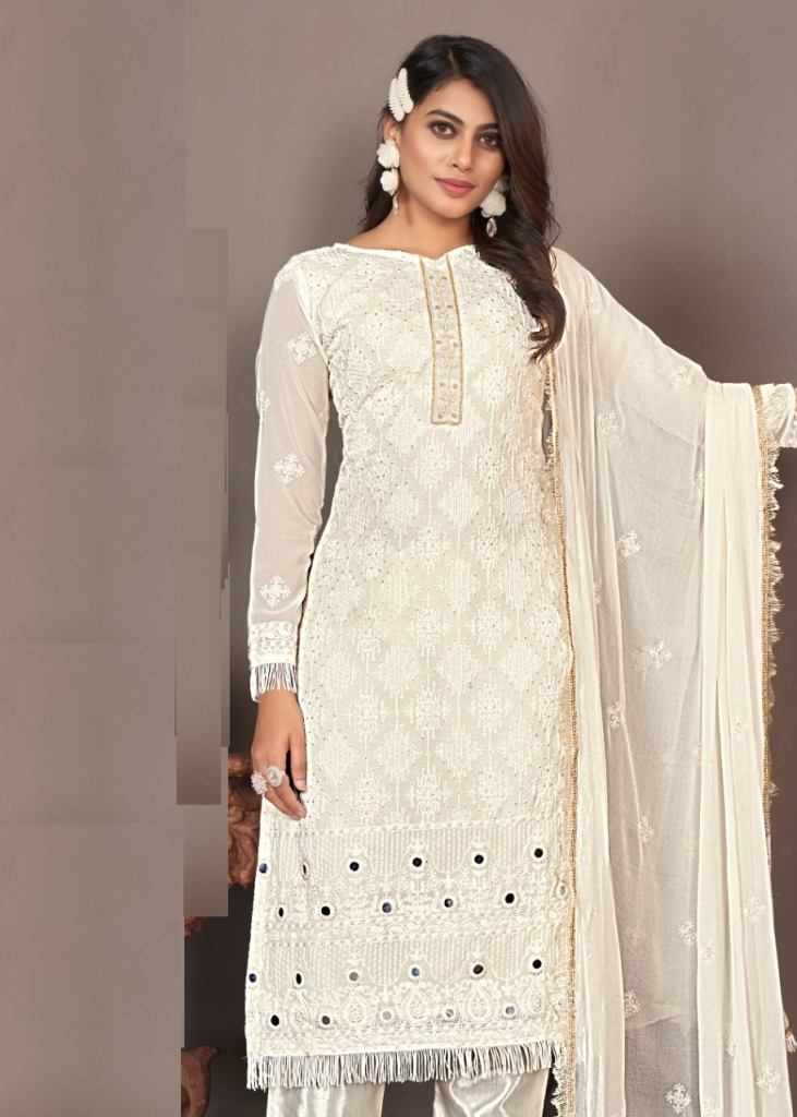 White Indian Designer Salwar Suit with Heavy Sequence Embroidery Work  Dupatta in USA, UK, Malaysia, South Africa, Dubai, Singapore