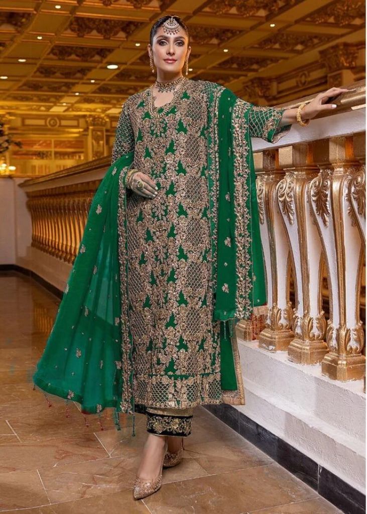 Green Color Georgette Lucknowi Palazzo Suit | Palazzo suit, Designer  dresses, Embroidered pants