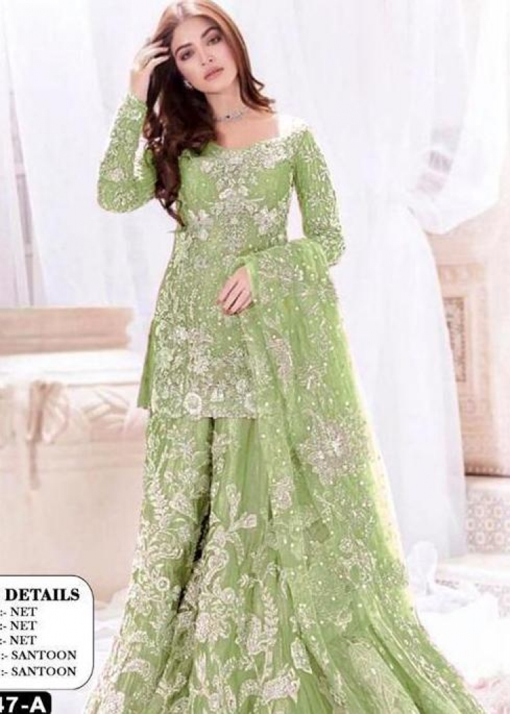 Light Green Color Faux Georgette Straight Salwar Suit – Joshindia