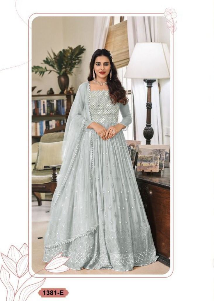 Light Pista Green Designer Embroidered Satin Silk Anarkali Gown