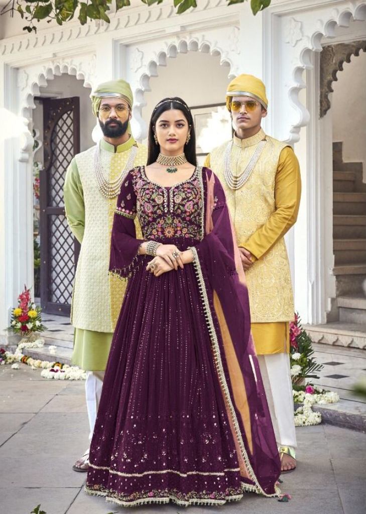 Buy Indian Gowns Online | Shop Indowestern Readymade Dresses UK: Wine