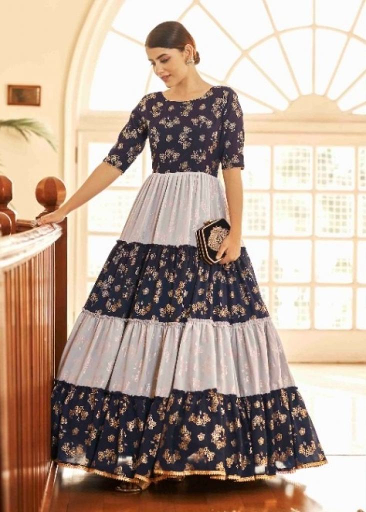 Stylish New Designer Rayon Anarkali Gown For Women's & Girl's (Blue)