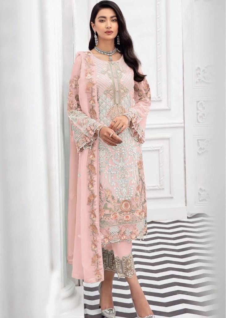 Baby Pink Color Georgette Material Resham Work Anarkali Salwar Suit
