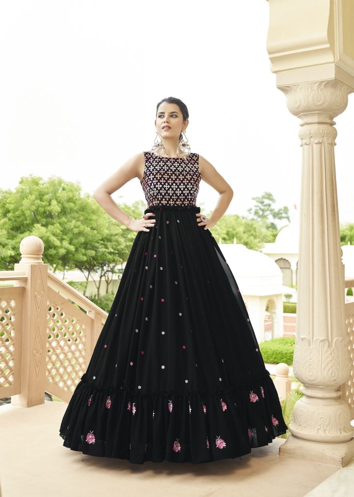 Shop Black Art Silk Anarkali Dress with Intricate Embroidery – Gunj Fashion