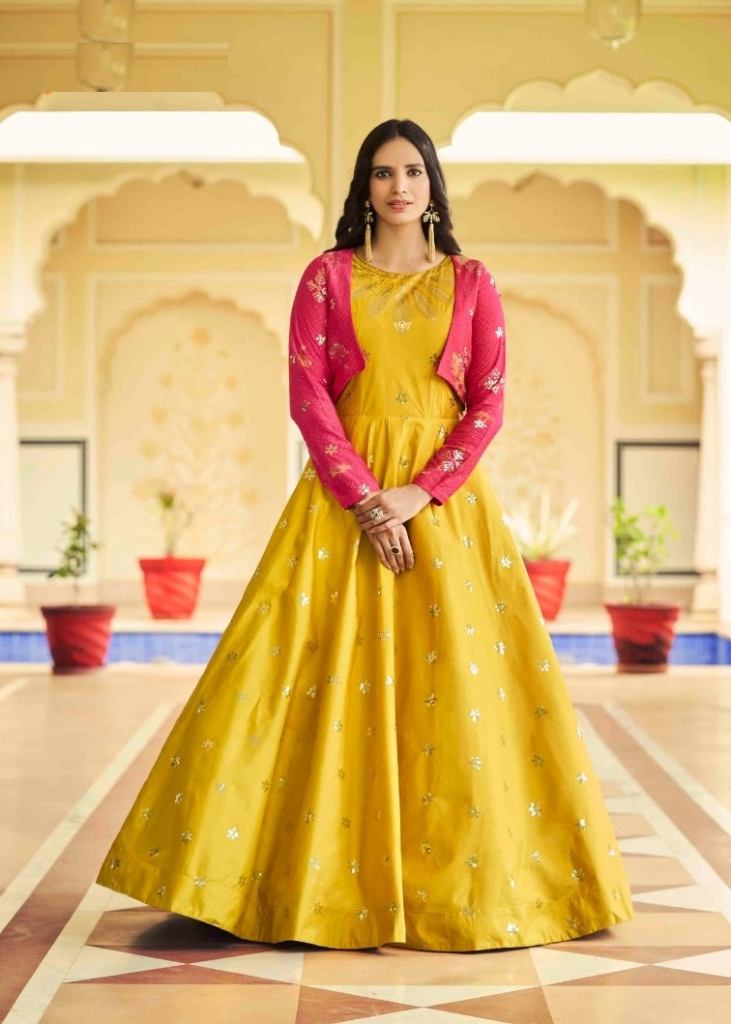 Buy Canary Yellow Georgette Anarkali Suit With Sequins Embroidered  Intricate Mughal Motifs