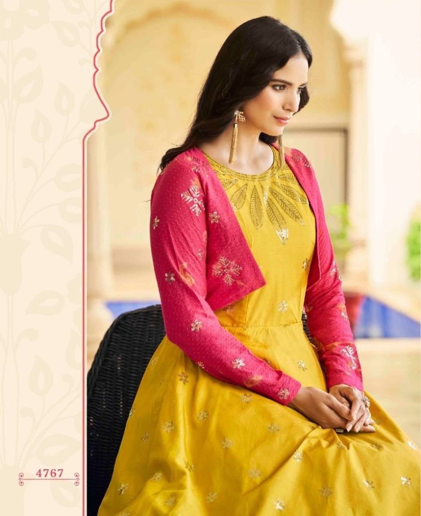 Yellow Rayon Yoke Golden Work Anarkali Dress – Hatheli