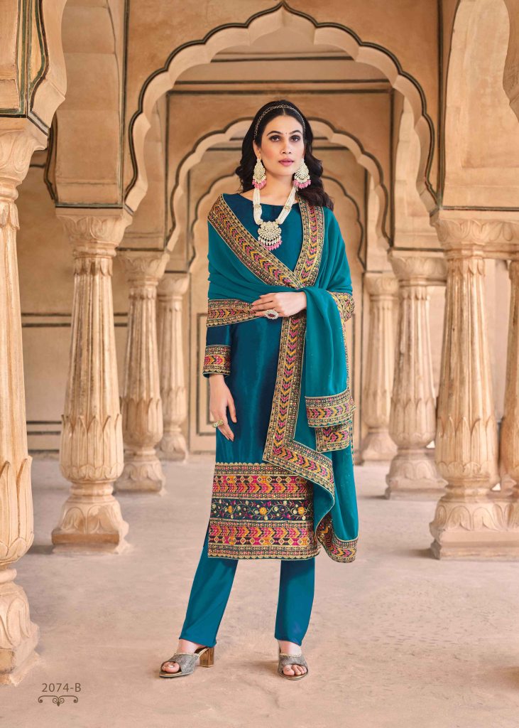 Navy Blue Velvet Salwar Kameez With Thread Work And Zari Online FABANZA UK