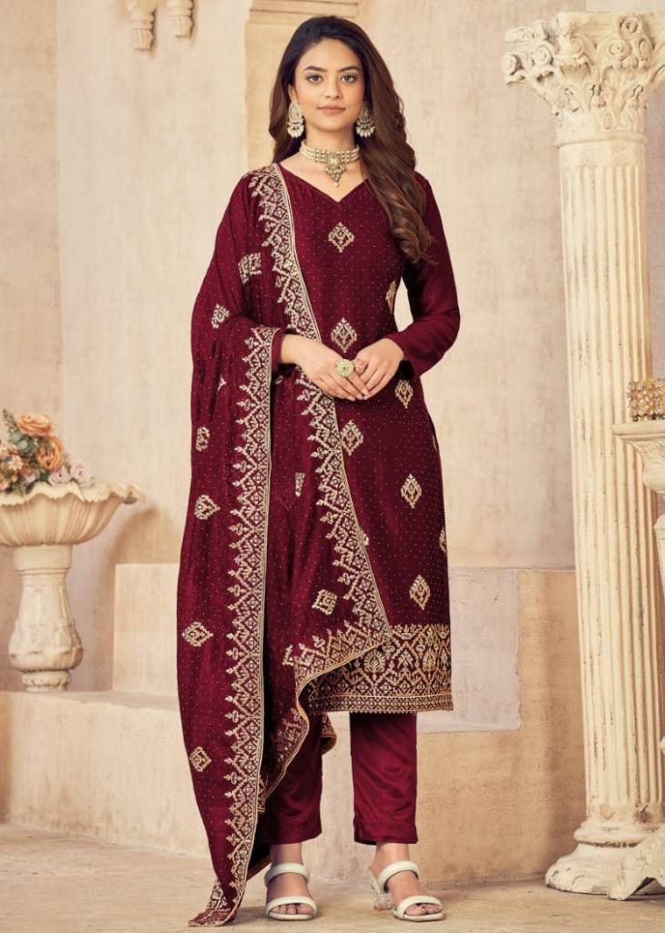 Maroon Party Wear Pant Kameez Suit