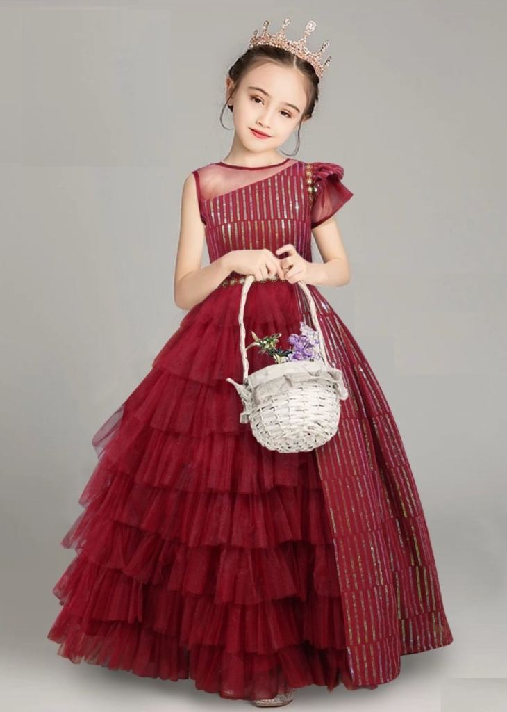 Hariyal Creation kids party/festive designer red gown dress for girls