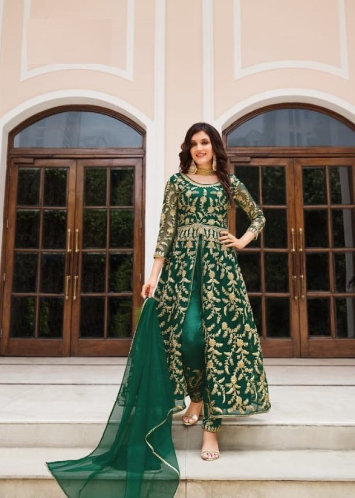 Fancy Designer Pure Butterfly Net With Sequence Work Anarkali Suit Green  Color SN DN 2067