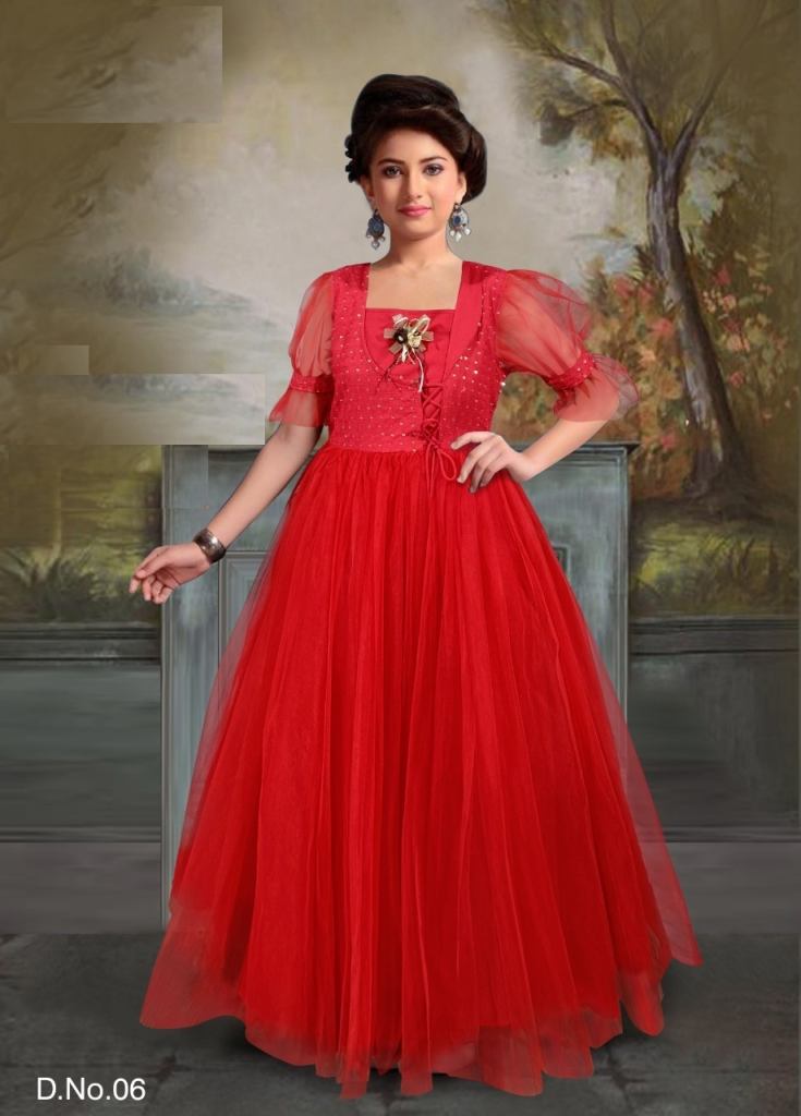 Fancy Fabric Party Style Designer Embroidered Readymade Gown In Red Co