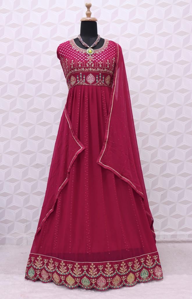 Hot Rani Anarkali Gown with Purple Dupatta – Kurti Palette