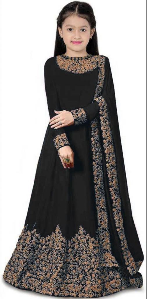 Georgette Fabric Black Color Solid Readymade Gown