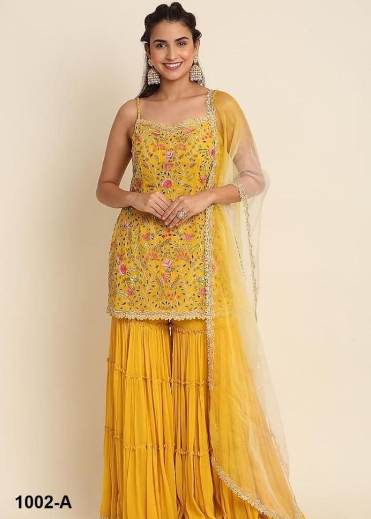 Yellow Georgette Semi-Stitched Sharara Salwar Suit – Joshindia