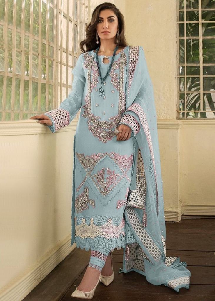 Sky Blue Faux Georgette Pant Pakistani Suit | Pakistani suits, Suits,  Pakistani