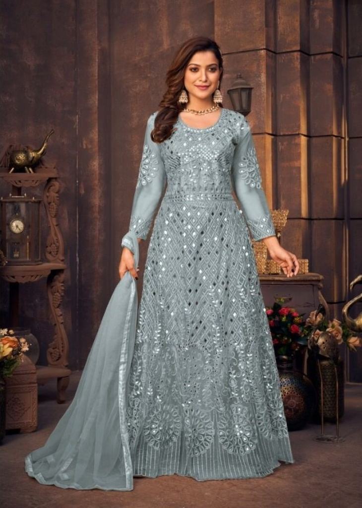 Celestial Grey Net Designer Gown