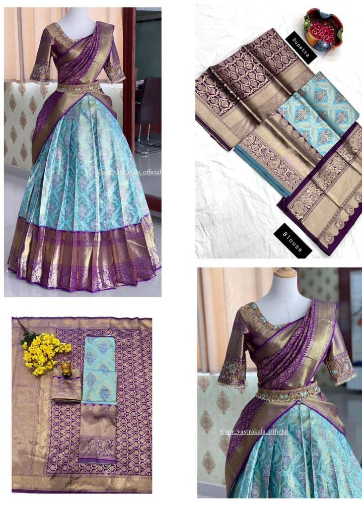 KP Kanjivaram Silk Zari Lehenga With Banrasi Silk Dupatta Half Saree ...