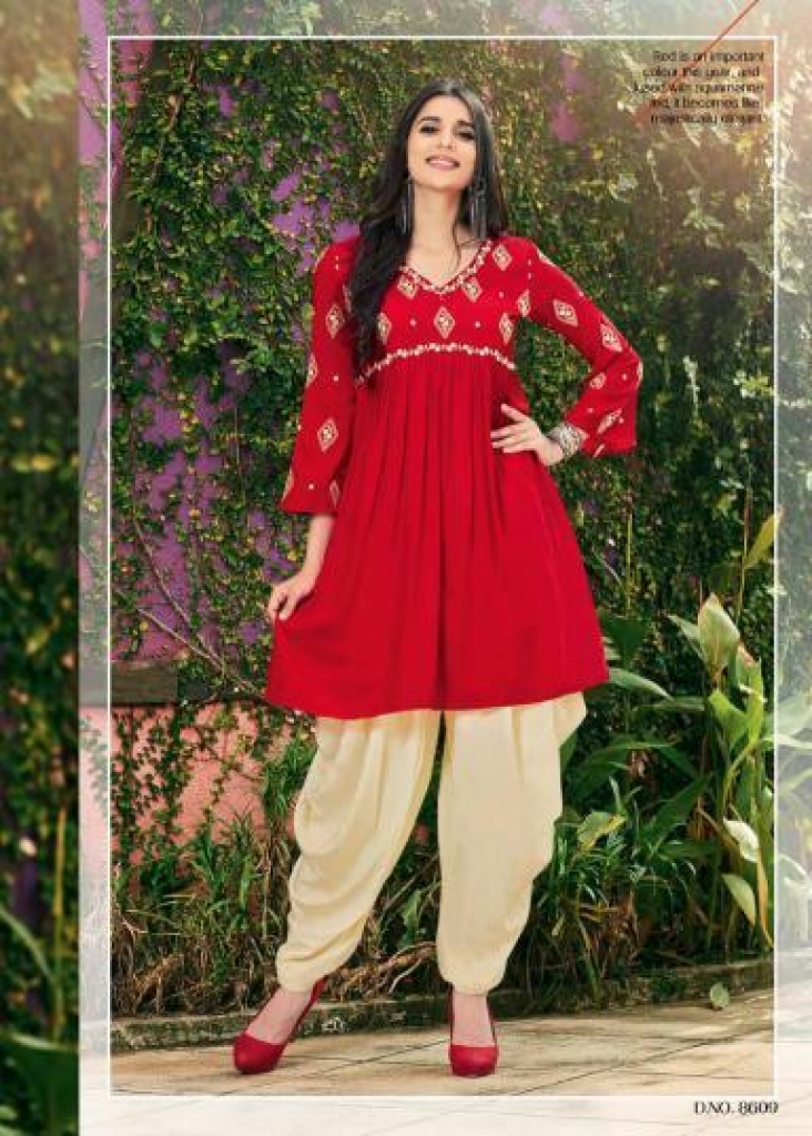 Girls Festivel & Party Kurti, Patiala Suit (Black & Red)