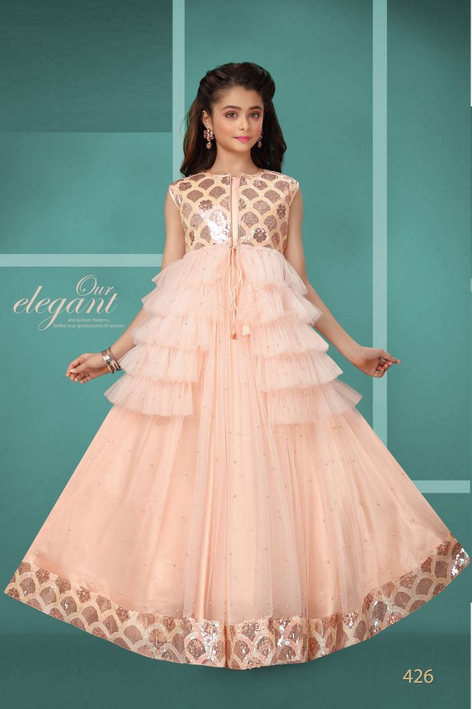 Party Wear Tissue Net Kids Gown Wholesale Collections 2023