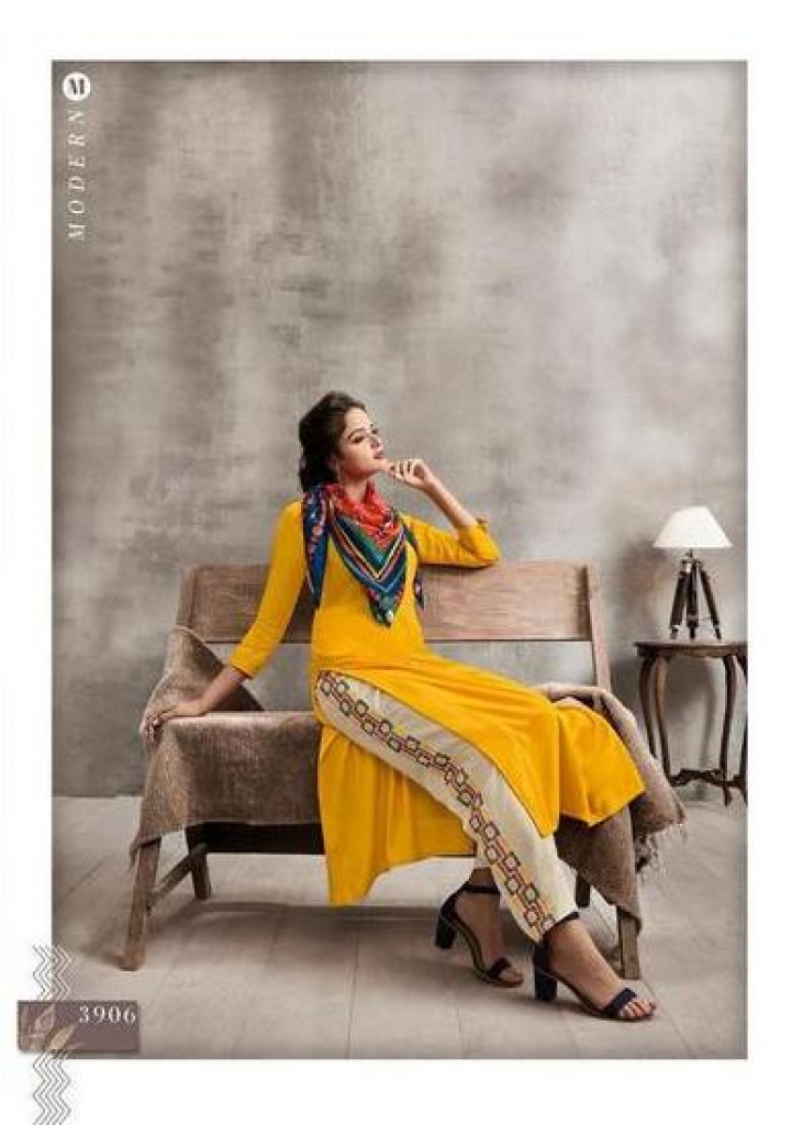 Light Yellow Colour Rayon Silk Kurti With Beautiful Aari Embroidery