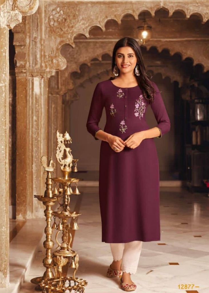 PF Designer ROMAN SILK WINE COLOR KURTI