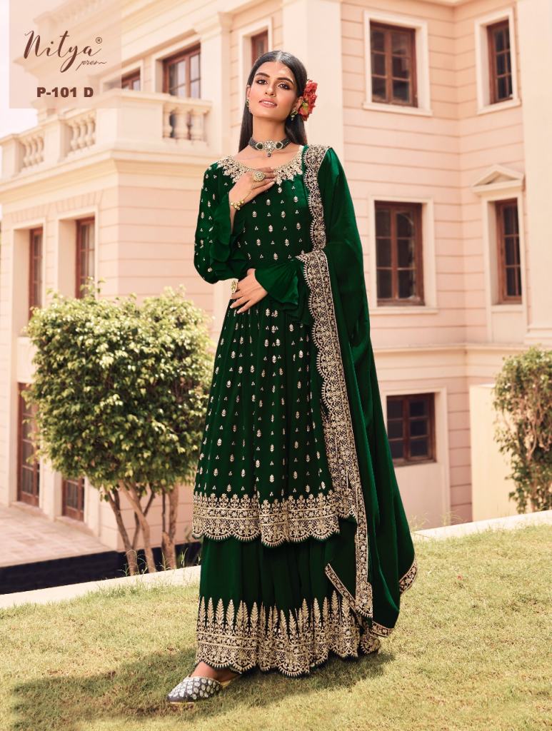 Lt Nitya Faux Georgette With Sequence Work Salwar Suit Bottle Green Color  DN 101