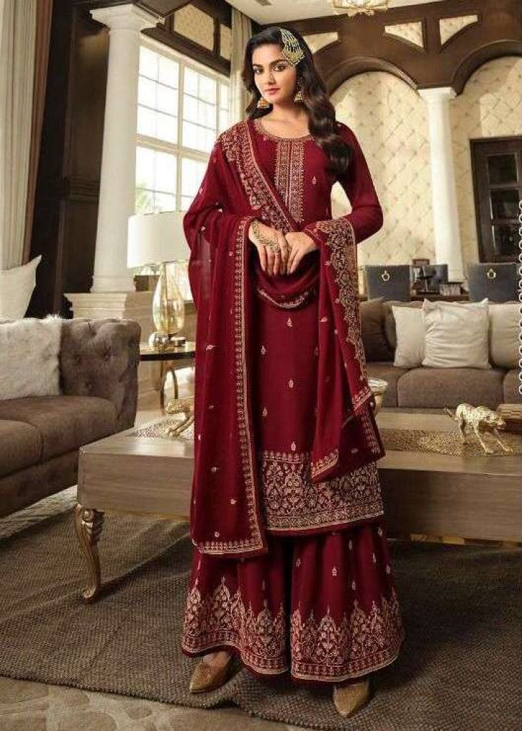 Buy Maroon Heavy Designer Bridal Alizeh Georgette Palazzo Suit Online -  SALV2361 | Appelle Fashion