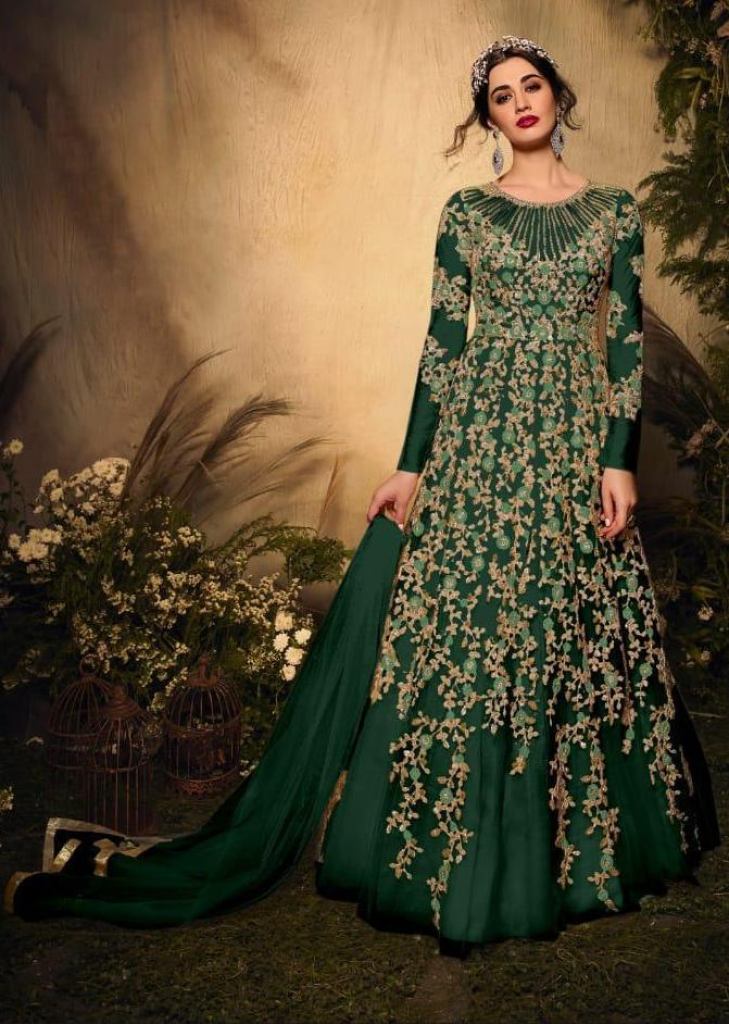 Refreshing Dark Green Colored Party Wear Woven Georgette Gown – garment  villa