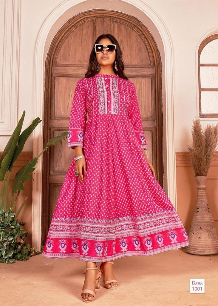 Jaipuri print new design Indigo bagru hand block print anarkali style Kurta,  pant and dupatta set with gotta detailing work.