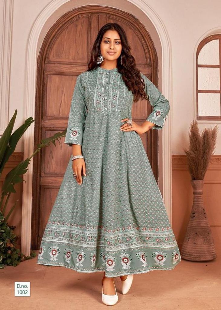 Stylish Rayon Printed White Color Long Anarkali Kurtis For Womens