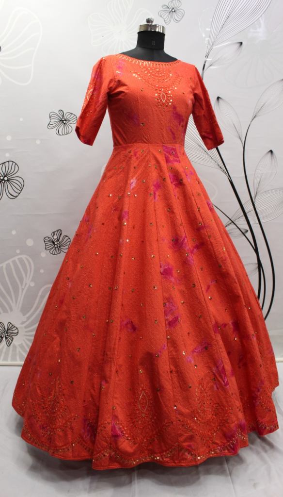 Orange Long Frill Gown For Maternity /Pre-wedding shoot – Kulreeti®