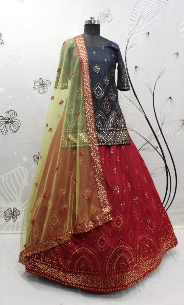 Multi Colour Mehndi Net Trendy Lehenga Choli -